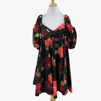 Kate Spade 连衣裙女式 12 Multi Just Rosy Beau 蝴蝶结甜心颈部袖口 — 第 1/4 张图片