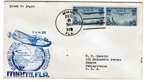 FAM 22-1a Miami FL Clipper Flight to Lagos Nigeria 1941 - Picture 1 of 2