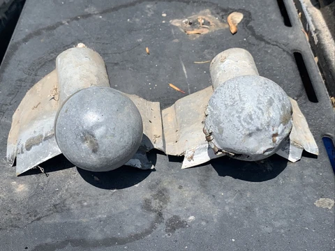 Set Of 2 Vintage Galvanized Roof Ridge Ball End Cap Finials Cover