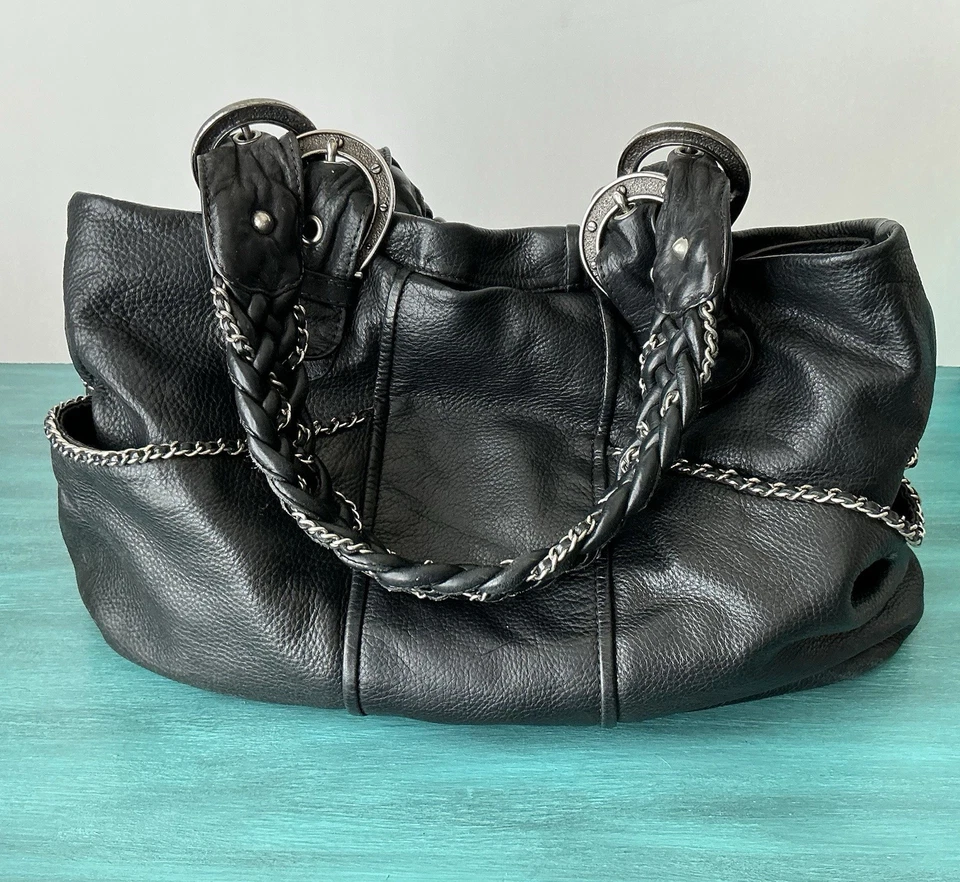 Bolso Hobo Betsey Johnson Vintage Y2K Cuero Negro Motociclista Rock Western Gitano Cartera Foto 1 de 4