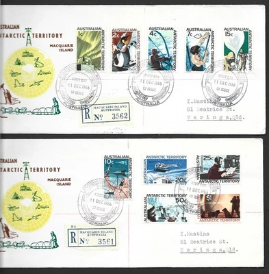 Australia Antarct AAT 1966 Definitive set 10 on 2 Registered Royal FDC Macquarie - Image 1 of 3
