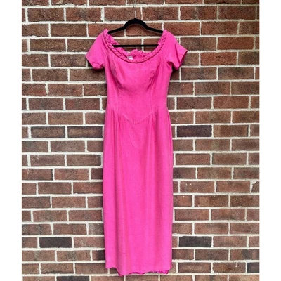 Vestido de Noche Vintage Años 90 Watters Rosa Caliente Largo Midi COMO ESTÁ Pájaro Herido Foto 1 de 4