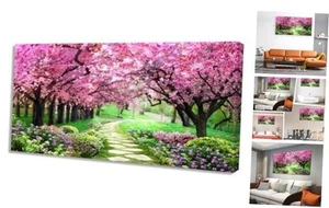 Aibonnly Canvas Wall Art Painting Cherry Blossoms 1 Piece Park 58L" x 29W" Pink - Picture 1 of 7