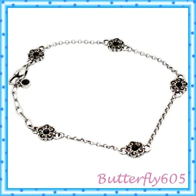 Brighton Garden of Eden Black Silver Flower Retired Anklet - Image 1 of 3