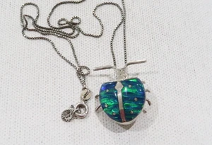 Zuni Reynesta Leland Gilson Opal Sterling Silber 925 Käfer Brosche/Anhänger Kette - Bild 1 von 10