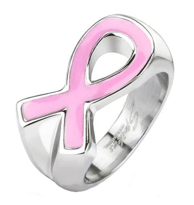 Anillo Cinta Rosa Anillo Concientización sobre el Cáncer de Mama Unisex Acero Inoxidable 89 Foto 1 de 2