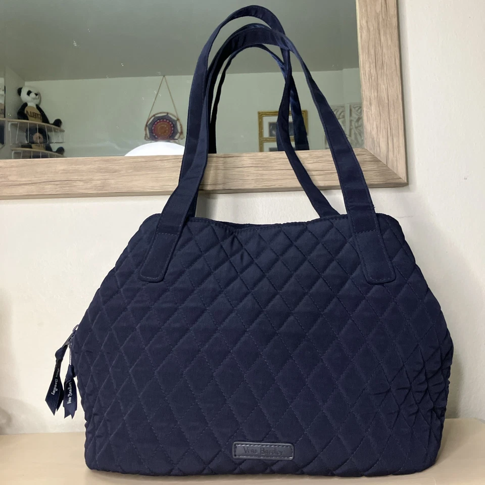 VERA BRADLEY Triple Compartment Shoulder Bag Navy Blue EUC - Image 1 of 4