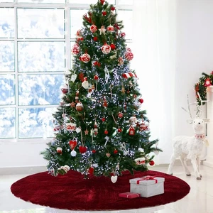 84 Inch Large Christmas Tree Skirt Deluxe Red Velvet Christmas Tree Skirt wit... - Picture 1 of 6