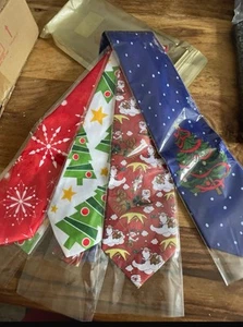 4 Pack Novelty Christmas Tie Santa Tree Snowflake Gift Secret Santa - Picture 1 of 2