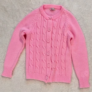Vintage K Mart Womens Bright Pink Sweater Cardigan Small Acrylic Made in Korea - Picture 1 of 15