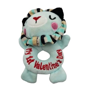My 1st Valentines Day Rattle Lovey Teal Green Lion Baby Toy - Picture 1 of 2