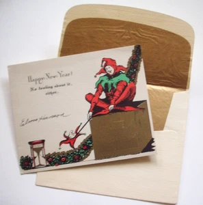 Hofnarr 20er 30er Jahre mit Umschlag Vintage Weihnachten Grußkarte *XX19 - Bild 1 von 3