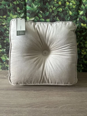 Crate & Barrel Velvet Throw Pillow 14x14 – Laura Kim Taupe Gusseted Cushion NWT - Image 1 of 4