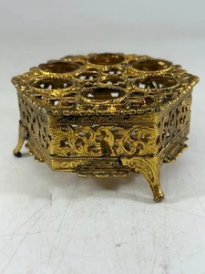 *DE COLECCIÓN Tocador de filigrana soporte de cepillo de lápiz labial hexagonal tono dorado - Imagen 1 de 6