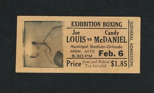 EXTREMADAMENTE RARO 1940 JOE LOUIS v CANDY McDANIEL boleto de boxeo completo ORLANDO FL - Imagen 1 de 1