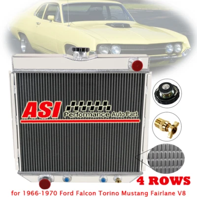 4-Row Aluminum Radiator Fits 1966-1970 67 Ford Falcon Torino Mustang Fairlane V8 Foto 1 de 4