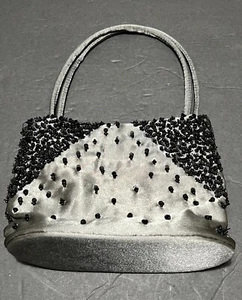 New York & Co Vintage Hand Beaded Evening Mini Tote Purse Handbag Charcoal - Picture 1 of 11