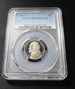 1992-S 5C PCGS PR69DCAM Jefferson Nickel Proof Certified PCGS #94227.69/42021605 - Bild 1 von 4