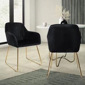 Set 2x sillas de comedor de terciopelo negro diseño ergonómico asiento moderno - Imagen 1 de 7