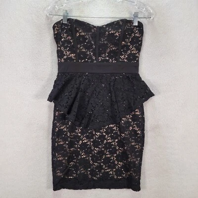 Vestido para mujer Y2K Mystic talla M negro floral encaje sin tirantes peplum ropa de club nocturno mini Foto 1 de 4