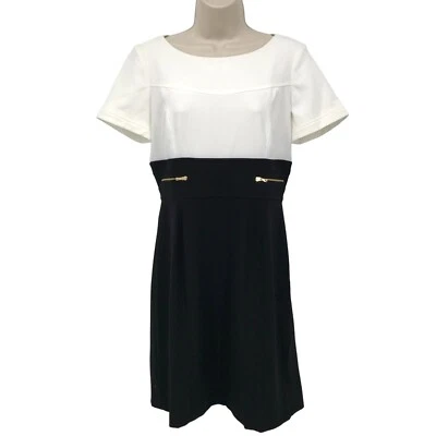 Tahari Arthur Levine White Black Color Block Sheath Dress Size 6P - Image 1 of 4