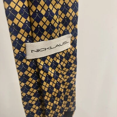 Gravata masculina tema golfe azul e dourado Nicklaus 100% seda - Imagem 1 de 4