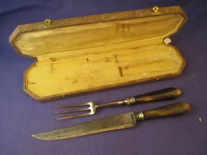 Antiguo conjunto de tallas de acero al carbono de 2 piezas Sabatier Two Lions en caja original - Imagen 1 de 12