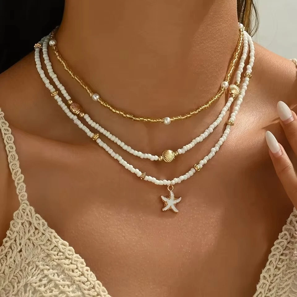Vintage Muschel-Halskette Mit Goldperlen – 40,6 Cm, Verstellbar, Für Frauen & Mädchen