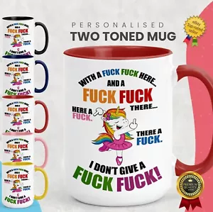 UNICORN MUG 'I DONT GIVE A-FUCK' FUNNY TWO TONE NOVELTY GIFT | RUDE | JOKE - Picture 1 of 7