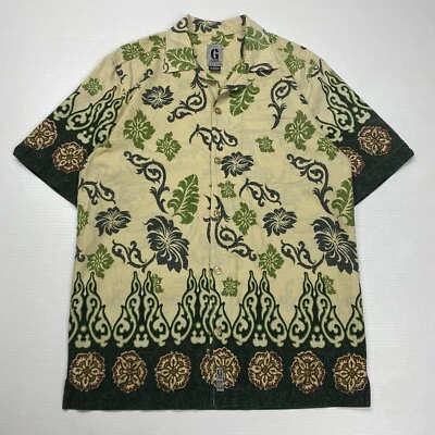 Guess Jeans Mens Shirt S Beige Green Button Up Plant Grunge Style Y2K Affliction - Image 1 of 4