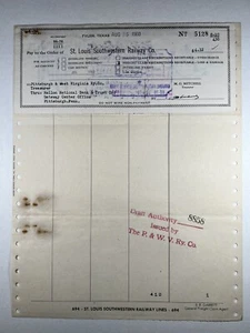 1960 SSW Cotton Belt Bank Check / Receipt - Vtg Railroad Ephemera - Picture 1 of 3