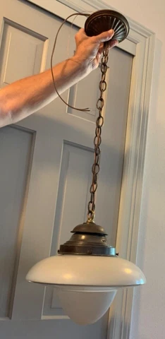 ART DECO Hanging Light Fixture Schoolhouse Industrial #2 like Brascolite Cover