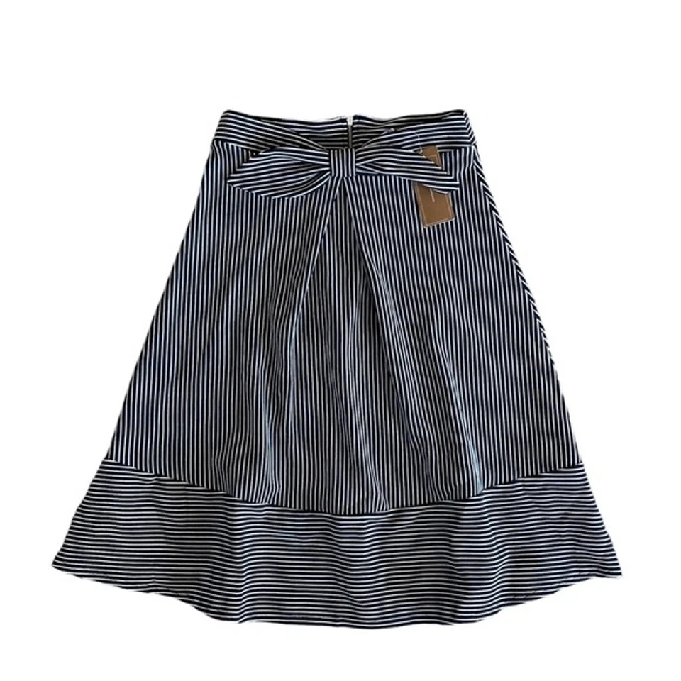 Alya Black White Striped Knee Length A-line Skirt size S NWT - Image 1 of 4