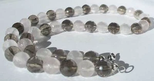 Collier Rosenquarz und Rauchquarz Sterlingsilber Halskette - Bild 1 von 7