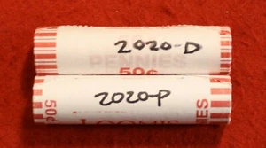 2020-P&D Lincoln Shield Cent Penny 2-50 Coin rolls roll Uncirculated - Picture 1 of 1