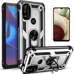 For Motorola Moto G Pure Case, Ring Kickstand Cover + Tempered Glass Protector