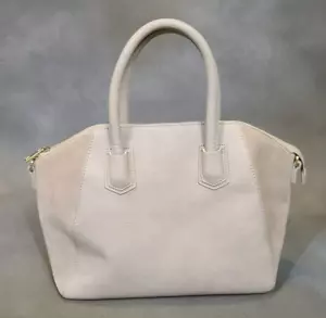 Sole Society Mikayla Gray Beige Leather Suede Shopper Bag Handbag Leopard Lining - Picture 1 of 11