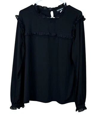 Blusa Karl Lagerfeld para mujer talla grande negra con volantes ribete/manga usada en excelente estado Foto 1 de 4