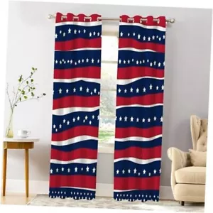 American Flag Stripes Blackout Window Curtains, White Stars Red Blue Lines - Picture 1 of 7