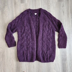 H&M Grobstrickjacke Pullover Acryl Alpaka Wolle dunkellila Zopfmuster Damen S - Bild 1 von 12