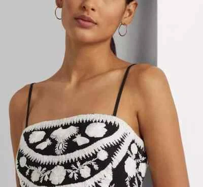 Top corto bordado negro blanco Lauren Ralph Lauren para mujer talla 12 Foto 1 de 4