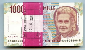 1000 LIRE MAZZETTA COMPLETA CON FASCETTA MONTESSORI LETT. G 21/07/1998 FDS-/FDS - Picture 1 of 6