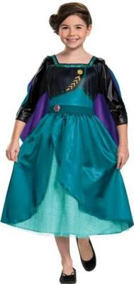 Disney Frozen Anna Halloween Costume 4/6 Teal Black Dress & Cape Girls 2 Pc - Image 1 of 4