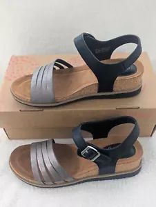 Size 8.5 Women's Eurosoft Leary Black/Anthracite Strappy Buckle Open Toe Sandals - Picture 1 of 8