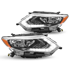 For 2017 2018 2019 Nissan Rogue Halogen Headlights Assembly Lamps w/LED DRL Pair - Picture 1 of 7