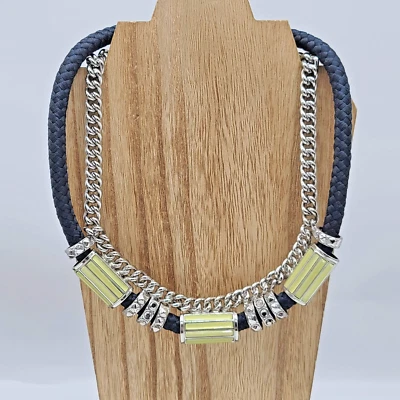 Lia Sophia INSTAGLAM Retired Necklace – Silver, Navy Cord & Mint Crystals 18-21” - Image 1 of 4