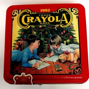 1992 Crayola Collectible Holiday Tin w/64 Crayons & Crayola Bear Ornament - Picture 1 of 6