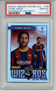 2020-21 TOPPS MERLIN CHROME UCL WIZARDS OF THE PITCH #LM LIONEL MESSI PSA 10 - Picture 1 of 2