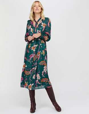 Monsoon Rosie Estampado Corbata Moño Midi Vestido Azul Floral Tropical Teal 10 6 - Imagen 1 de 4