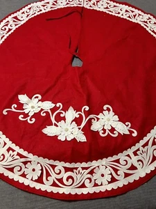 Großer Weihnachtsbaum Rock rot weiß Filzschnitt Applikation Perlen Perlen gefüttert 54" - Bild 1 von 8